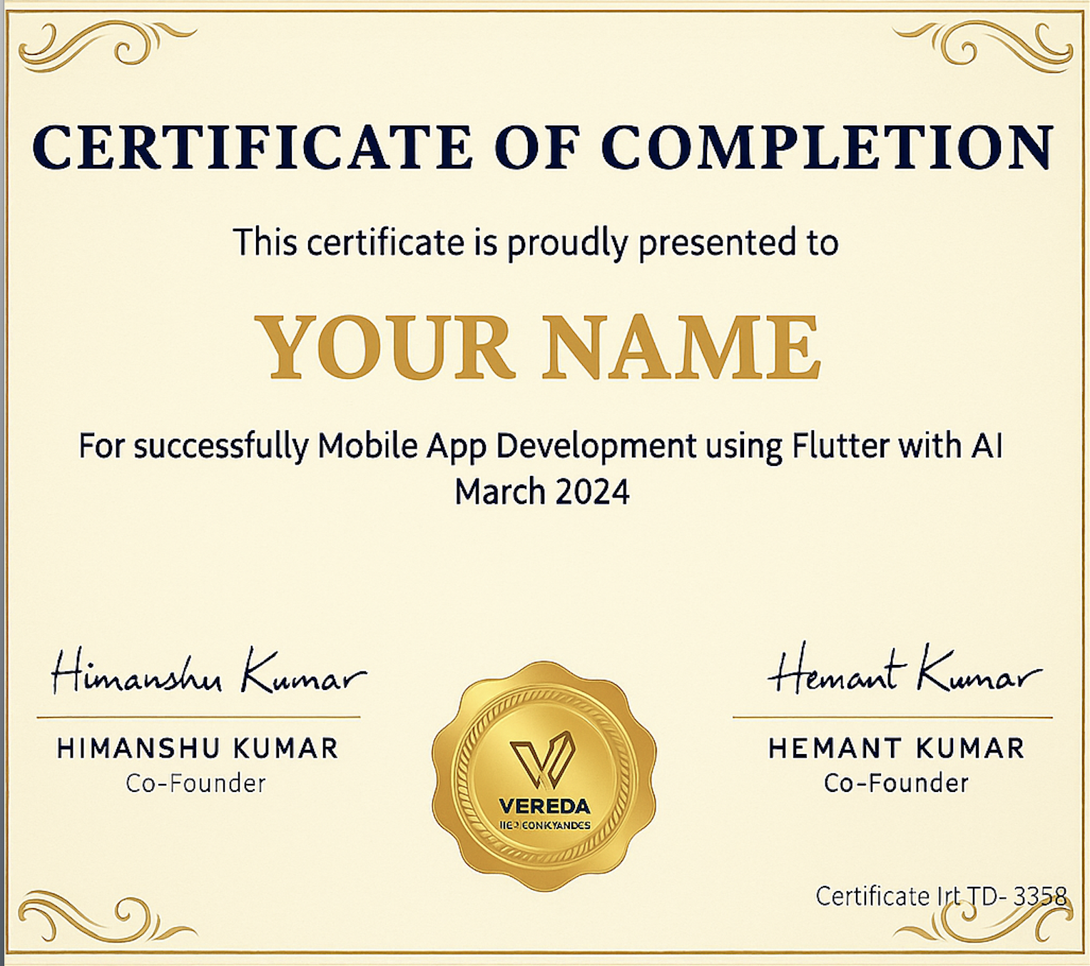 Sample Vereda course certificate